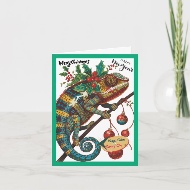 Christmas Holiday Chameleon Flat Card (Front)