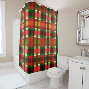 Christmas Holiday Chequered Squares Buffalo Plaid Shower Curtain