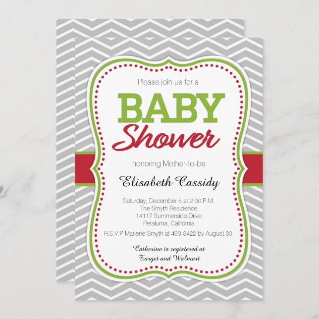 Christmas Holiday Chevron Baby Shower Invitation (Front/Back)