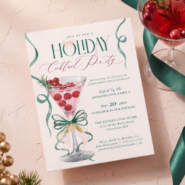 Christmas Holiday Cocktail Party Festive Drink Bow Invitation