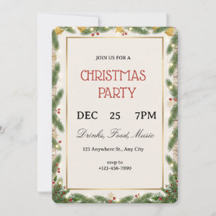Christmas holiday cocktail party green bow modern  invitation
