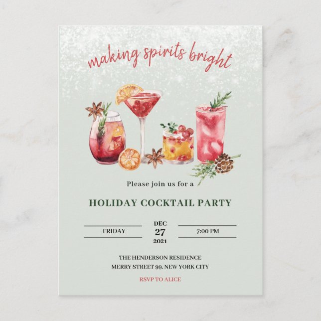 Christmas Holiday Cocktail Party Invitation Postcard (Front)