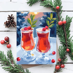 Christmas Holiday Cocktails Watercolor Card