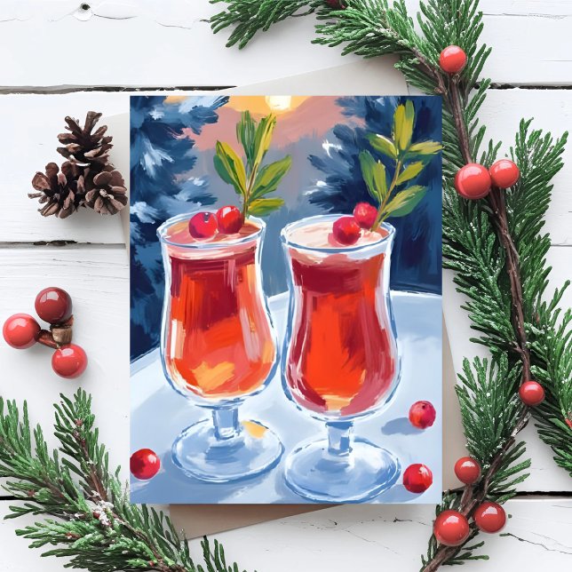 Christmas Holiday Cocktails Watercolor Card (Creator Uploaded)
