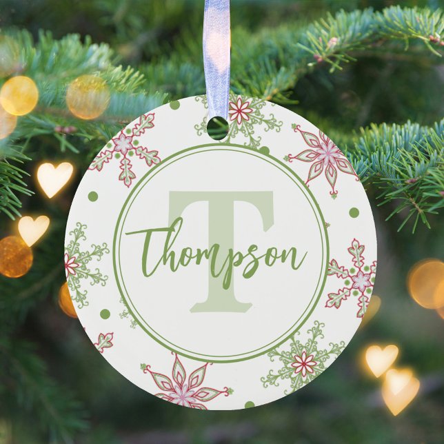 Christmas Holiday Colourful Snowflake Cute Monogra Ceramic Tree Decoration (Christmas holiday colorful snowflake pattern with simple monogram and calligraphy. )