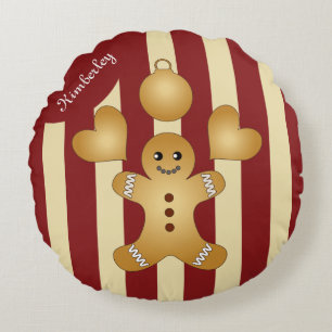 Christmas Holiday Cookies Red Stripes Pretty Round Cushion