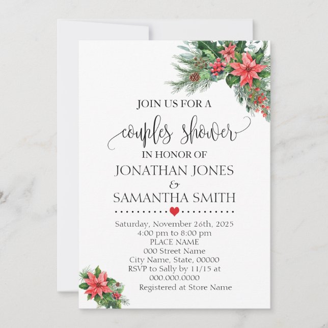 Christmas Holiday Couples Shower Wedding Shower Invitation (Front)