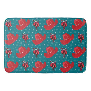 Christmas Holiday Cowboy Hats And Candy Canes Mat