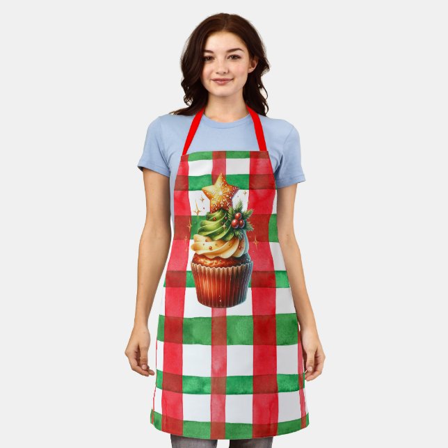 Christmas Holiday Cupcake Apron (red and green) (Worn)