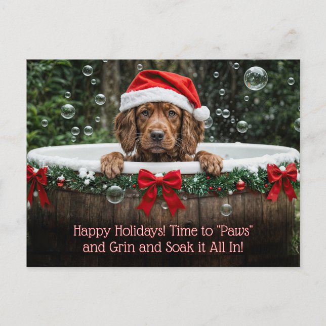 Christmas Holiday Cute Dog Bubble Bath Postcard (Front)