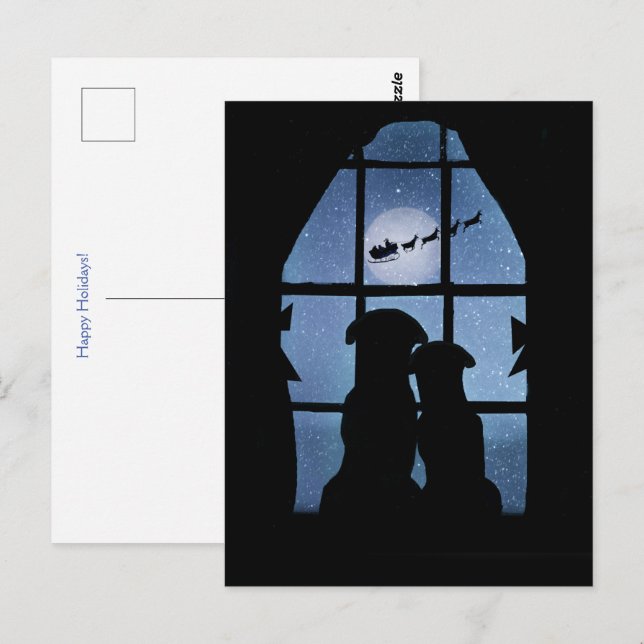 Christmas Holiday Cute Dogs in Window Postcard (Front/Back)