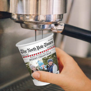 Christmas Holiday Cute Photo Whimsical Newspaper  Paper Cups