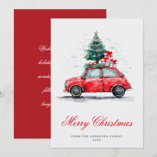 Christmas Holiday Cute Vintage Red Car Festive Card