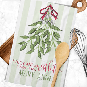 Christmas Holiday Cute Whimsical Mistletoe Fun  Tea Towel