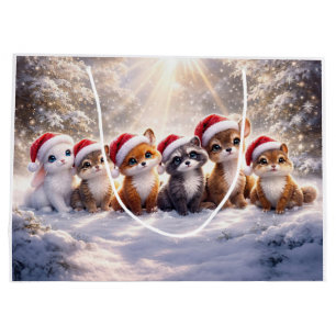 Christmas Holiday Cute Woodland Animals Large Gift Bag