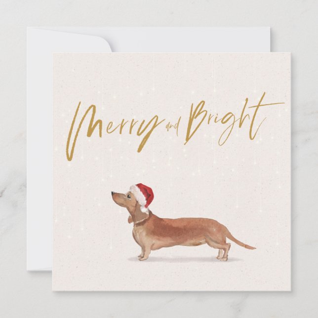 Christmas Holiday Dachshund Tan Dog Merry Greeting (Front)