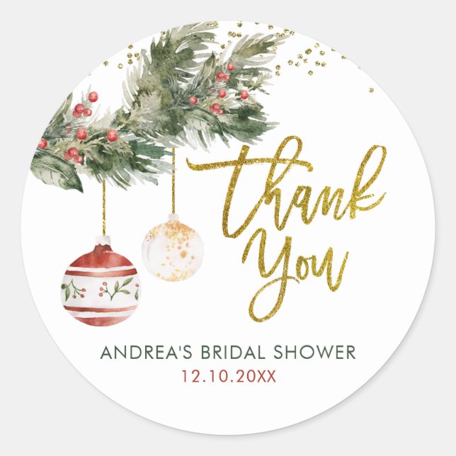 Christmas Holiday Deck the Halls Thank You Classic Round Sticker (Front)