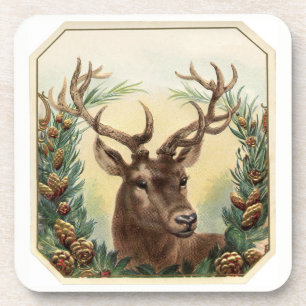 Christmas Holiday Deer Buck Pine Cones /Set of 6 Coaster