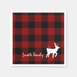 Christmas Holiday Deer on Buffalo Plaid Custom Napkin