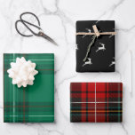 Christmas Holiday Deer Red Green Plaid Assorted  Wrapping Paper Sheet<br><div class="desc">Christmas wrapping paper assortment in three different designs that all go together beautifully - a red plaid,  a green plaid and a black and white leaping deer pattern.</div>