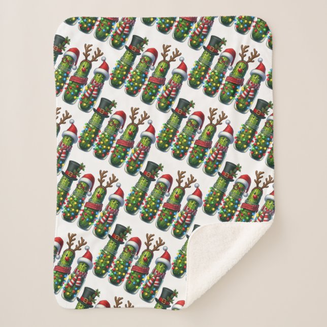 Christmas Holiday Dill Pickles Sherpa Blanket (Front)