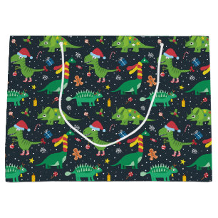 Christmas Holiday Dinosaurs Wrapping Paper Large Gift Bag