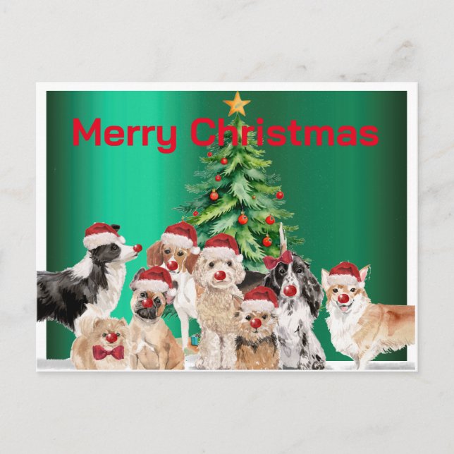 Christmas Holiday Dog Lovers Green Merry  Postcard (Front)