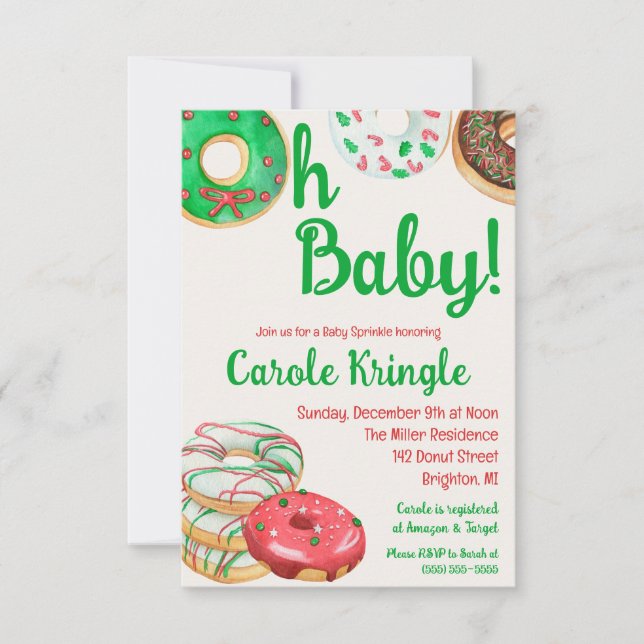 Christmas Holiday Doughnut Baby Sprinkle, Shower Invitation (Front)