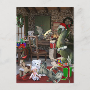 Christmas Holiday Dragon Family Postcard