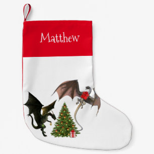 Christmas Holiday Dragon Personalised Small Christmas Stocking