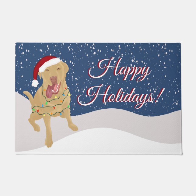 Christmas Holiday Dudley Labrador  Doormat (Front)