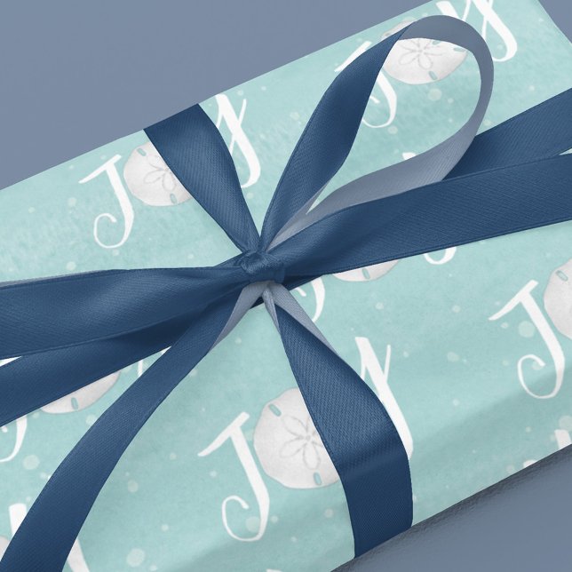 Christmas Holiday Elegant Beach Turquoise Coastal Wrapping Paper (Christmas Holiday Joy typography wrapping paper. )