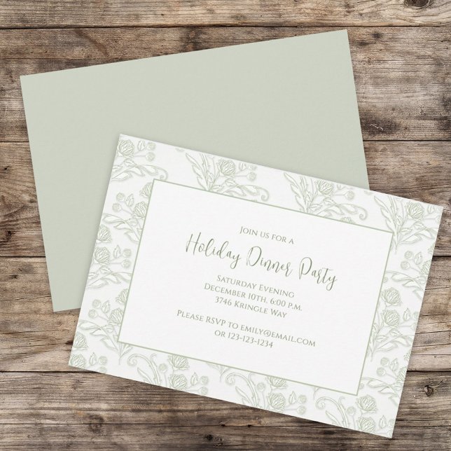 Christmas Holiday Elegant Green Floral Foliage Invitation (Creator Uploaded)