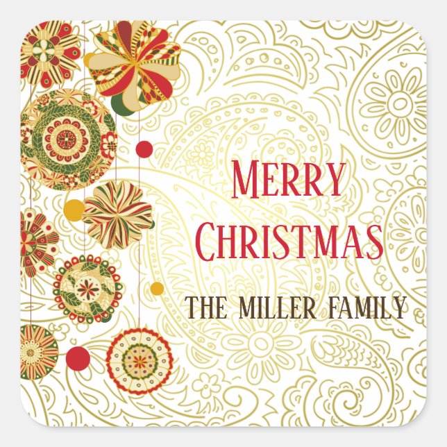 Christmas Holiday Elegant Ornament Square Sticker (Front)