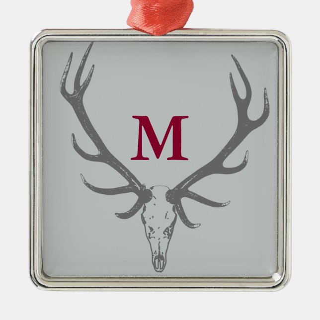 Christmas Holiday Elk Custom Monogram Metal Tree Decoration (Front)
