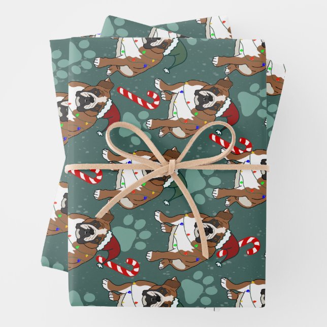 Christmas Holiday English Bulldog Wrapping Paper Sheet (In situ)