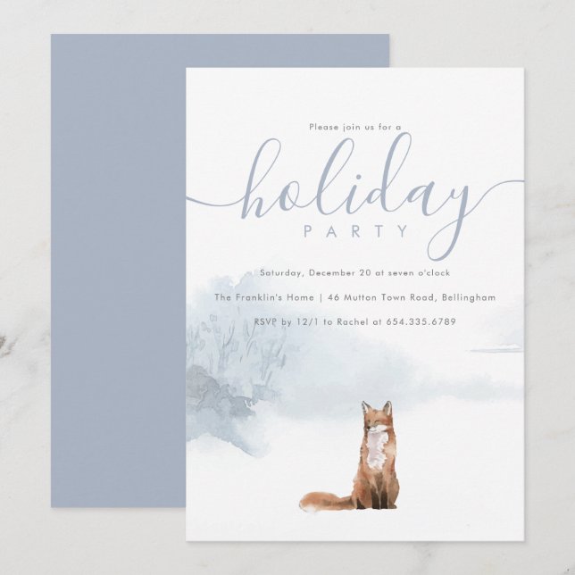 Christmas Holiday Family Party Winter Woodland Fox Invitation (Front/Back)