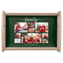 Christmas Holiday Family Photo Collage Custom Name Serving Tray