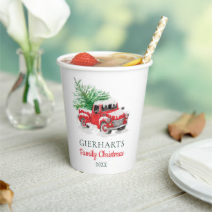 Christmas Holiday Family Reunion Red Truck Paper Cups