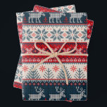 Christmas Holiday Faux Knit Pattern Nordic Themed Wrapping Paper Sheet<br><div class="desc">Cute Christmas wrapping paper Featuring holiday themed knitting pattern,  a deer silhouette,  and script</div>