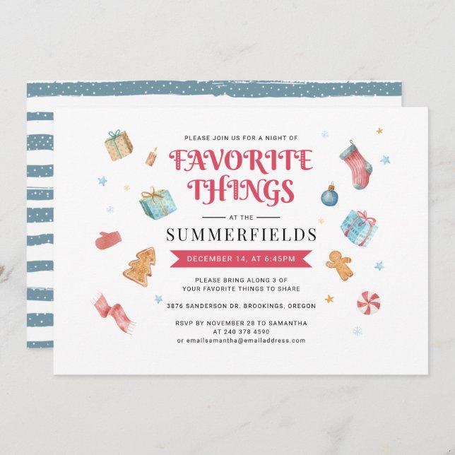 Christmas Holiday Favourite Things Party Invitation (Front/Back)