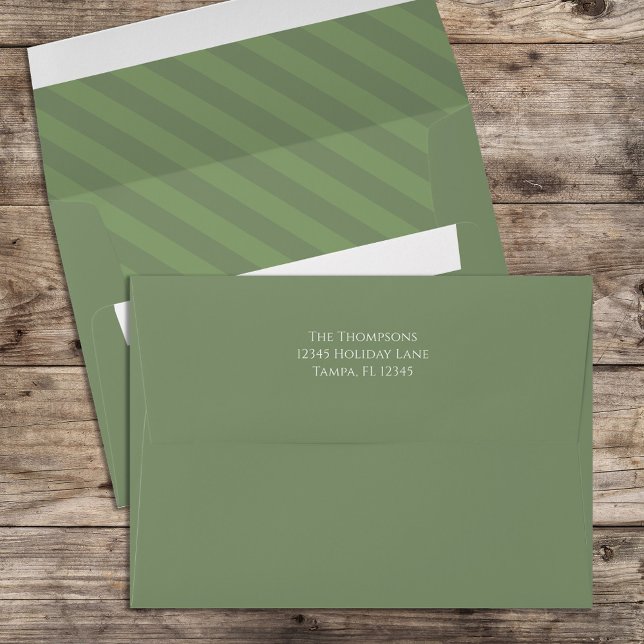 Christmas Holiday Festive Cute Green Striped  Envelope (Whimsical green striped festive envelope with return address on the back flap.)
