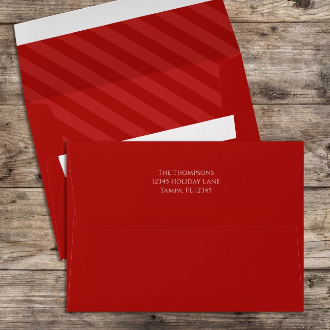 Christmas Holiday Festive Cute Red Striped  Envelope (Simple red striped whimsical envelope with return address on the back flap,)