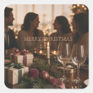 Christmas Holiday Festive Evening Gathering Design Square Sticker