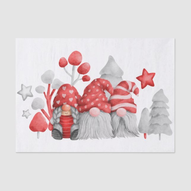 Christmas Holiday Festive Gnomes Tissue Paper (Front)