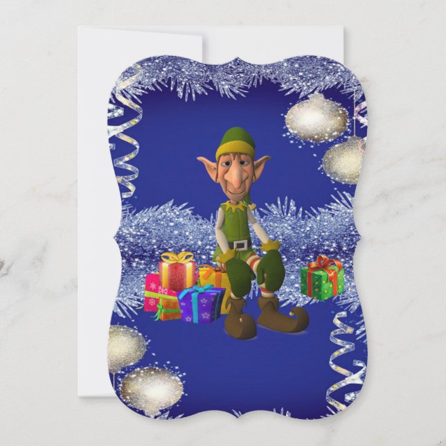 Christmas Holiday Flat Greeting Card, Elf Card (Front)