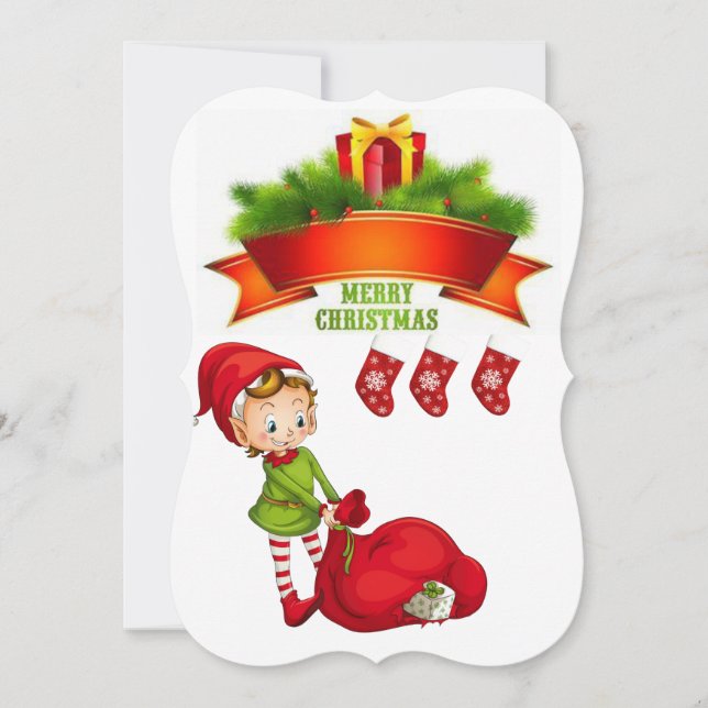 Christmas Holiday Flat Greeting Card, Elf Card (Front)