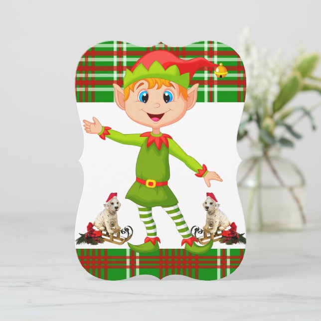 Christmas Holiday Flat Greeting Card, Elf Card (Standing Front)