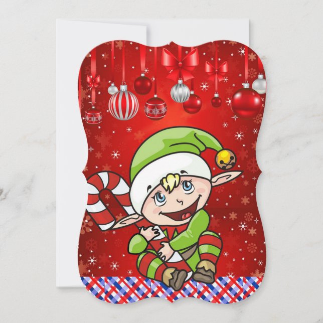 Christmas Holiday Flat Greeting Card, Elf Card (Front)