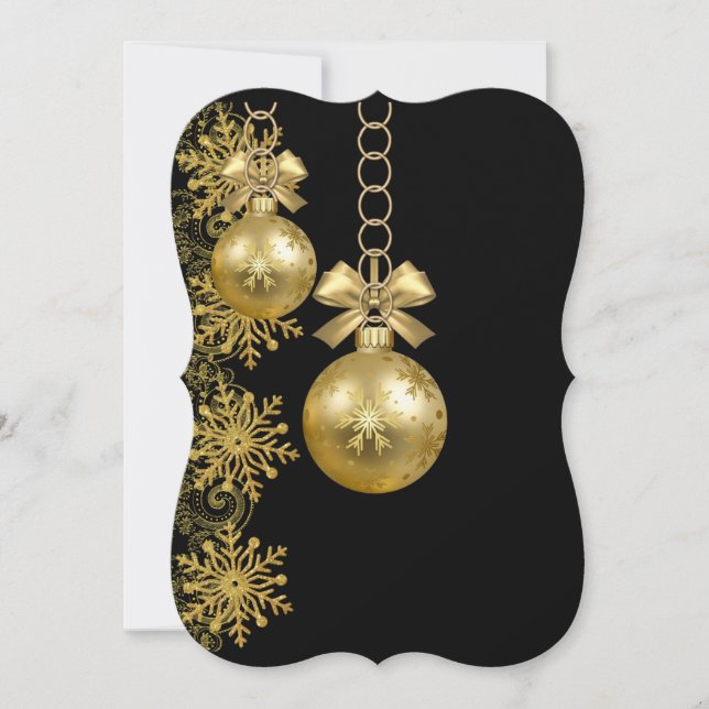 Christmas Holiday Flat Greeting Card, Gold Balls Card (Front)